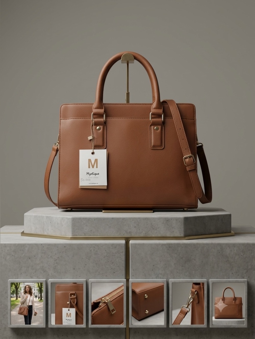 Miztique Tan Vegan Leather
Satchel with Gold Hardware